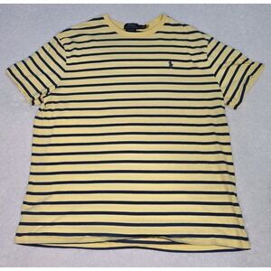 Polo Ralph Lauren Mens L  T-Shirt Yellow Navy Blue Striped Classic Fit Pony Logo
